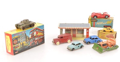 Lot 424 - CKO  Tin Garage Gama Tank and various Tri-ang Minic plastic Vehicles (11)