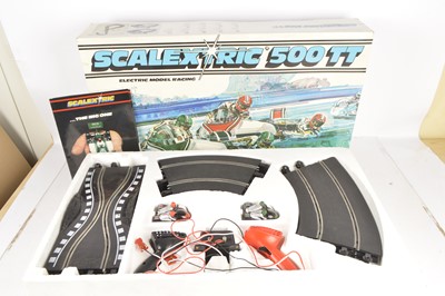 Lot 428 - Hornby Scalextric C640 500TT Sidecar Set and additional Motorbikes and Cars and Track 