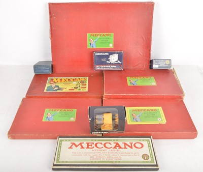 Lot 454 - Meccano 1950's red boxed red and green Accessory Sets and Early 1A set and various 1950's-70's Motors (10)