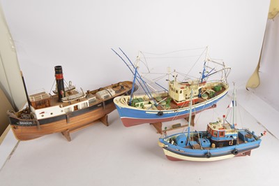 Lot 472 - Hornby Archive wood construction Fishing Boats and Tug (3)