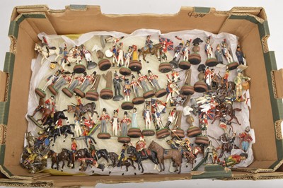 Lot 495 - Loose W Britains and other  Napoleonic  and early Victorian soldiers and figures with chess pieces (84)