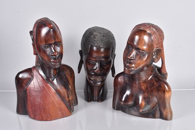 Lot 385 - Three large African hardwood Tribal busts