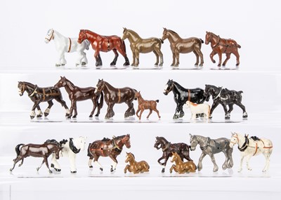 Lot 560 - Uncommon lead horses by various makers including Britains and Benbros comprising cart horses by Morestone