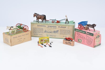 Lot 593 - Britains boxed farm vehicles comprising 6F General Purpose Plough (non-original chains attached instead of wire traces)