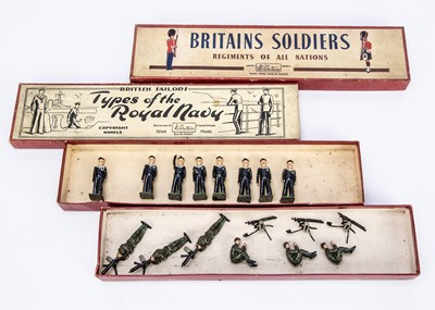 Lot 610 - Britains sets 1318 British Machine Gunners Sitting and Lying Positions and 1510 British Sailors Regulation Dress