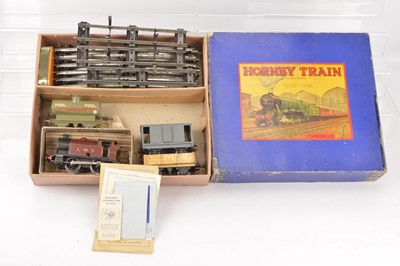 Lot 635 - Hornby 0 Gauge  early post war LMS Tank Goods Set