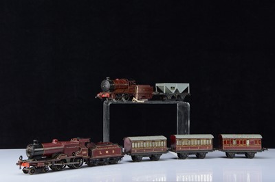 Lot 637 - Hornby 0 Gauge clockwork LMS Locomotives and Tenders and 4-wheel Coaches (8 including tenders)