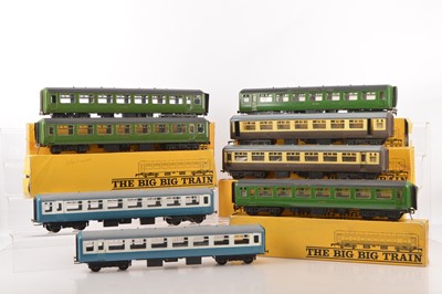 Lot 733 - Tri-ang Big Big 0 Gauge modified and some repainted Coaches (8)