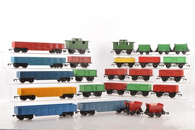 Lot 735 - Tri-ang Big Big 0 Gauge unboxed Goods wagons including Gondolas and Tipping Trucks and Road Rollers (28)