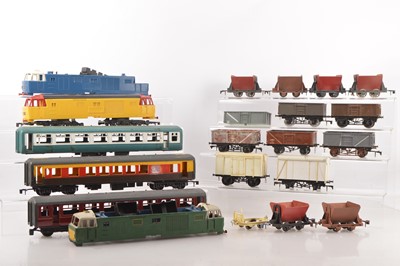 Lot 738 - Quantity  of Tri-ang Big Big 0 Gauge Diesels Coaches and wagons for repair/spares (qty)