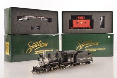 Lot 750 - Milestone Models 0N30 Gauge Rio Grande black 345 2-8-0 Locomotive and Tender and Spectrum  wagons AND Brick paper (5)