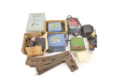 Lot 758 - Lionel K-Line and Marx 0 Gauge Track and Points, various Motors and associated spares and Meccano and other makers Transformers and switches (qty)