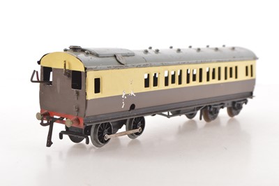 Lot 779 - An 0 Gauge clockwork GWR Steam Motor Coach created from an Exley Coach and using a Hornby 0-4-0 Mechanism