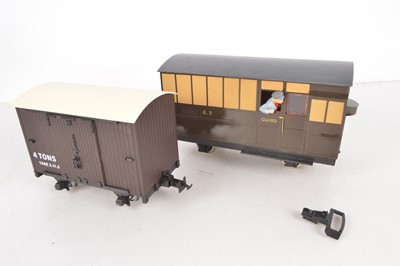 Lot 809 - An Accucraft Gauge 1 Lynton & Barnstaple closed van and a scratch-built Passenger Brake Van (2)