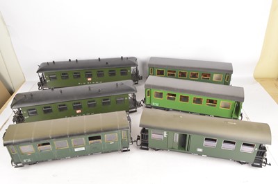 Lot 827 - Six G scale (gauge 1) German-style bogie Coaches by various makers (6)