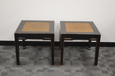 Lot 399 - A pair of 20th century rattan topped lacquer Chinese side tables