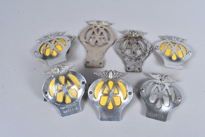 Lot 533 - A group of seven Automotive Association AA car badges