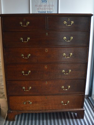 Lot 401 - A 19th century tall oak chest of drawers