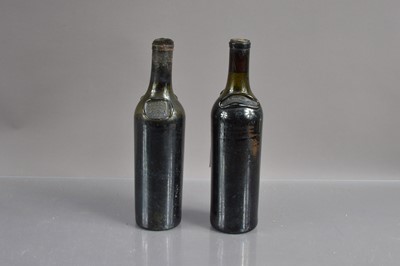Lot 109 - Two extremely rare hand-blown double-sealed French 'cylinder' wine bottles corked with contents c.1860