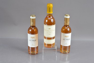 Lot 146 - One half-bottle of Chateau d'Yquem 1994 and two half-bottles of Le Fage Monbazillac 2014