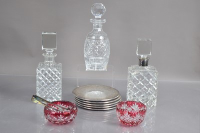Lot 229 - Three mid-20th Century decanters including Waterford Crystal "Castletown" pattern and German silver mounted example