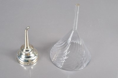 Lot 237 - A 19th Century silver plate wine funnel and a larger writhen glass example