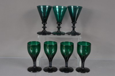 Lot 260 - Seven 19th Century coloured wine glass goblets