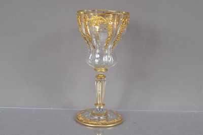 Lot 266 - An exceptional Venetian gilt and enamel quatrefoil glass wine goblet by Salviati