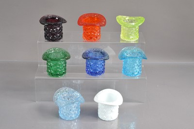 Lot 274 - A good collection of eight Fenton pressed glass "daisy button" top hat posy vases