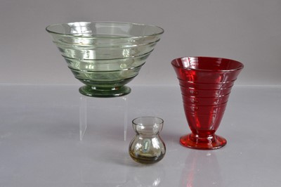Lot 290 - Three Whitefriars items including a 'Ribbon Trail' vase in the 'Ruby Red' colourway