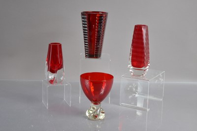 Lot 299 - A group of four mid-century modern ruby red art glass items