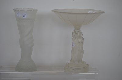 Lot 303 - An Art Deco style frosted glass compote or tazza together with a frosted glass vase