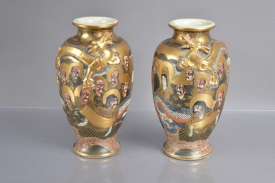 Lot 327 - A pair of Japanese Meiji period Satsuma earthenware vases