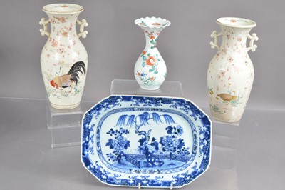 Lot 344 - A group of Oriental porcelain items including a pair of Japanese Satsuma vases