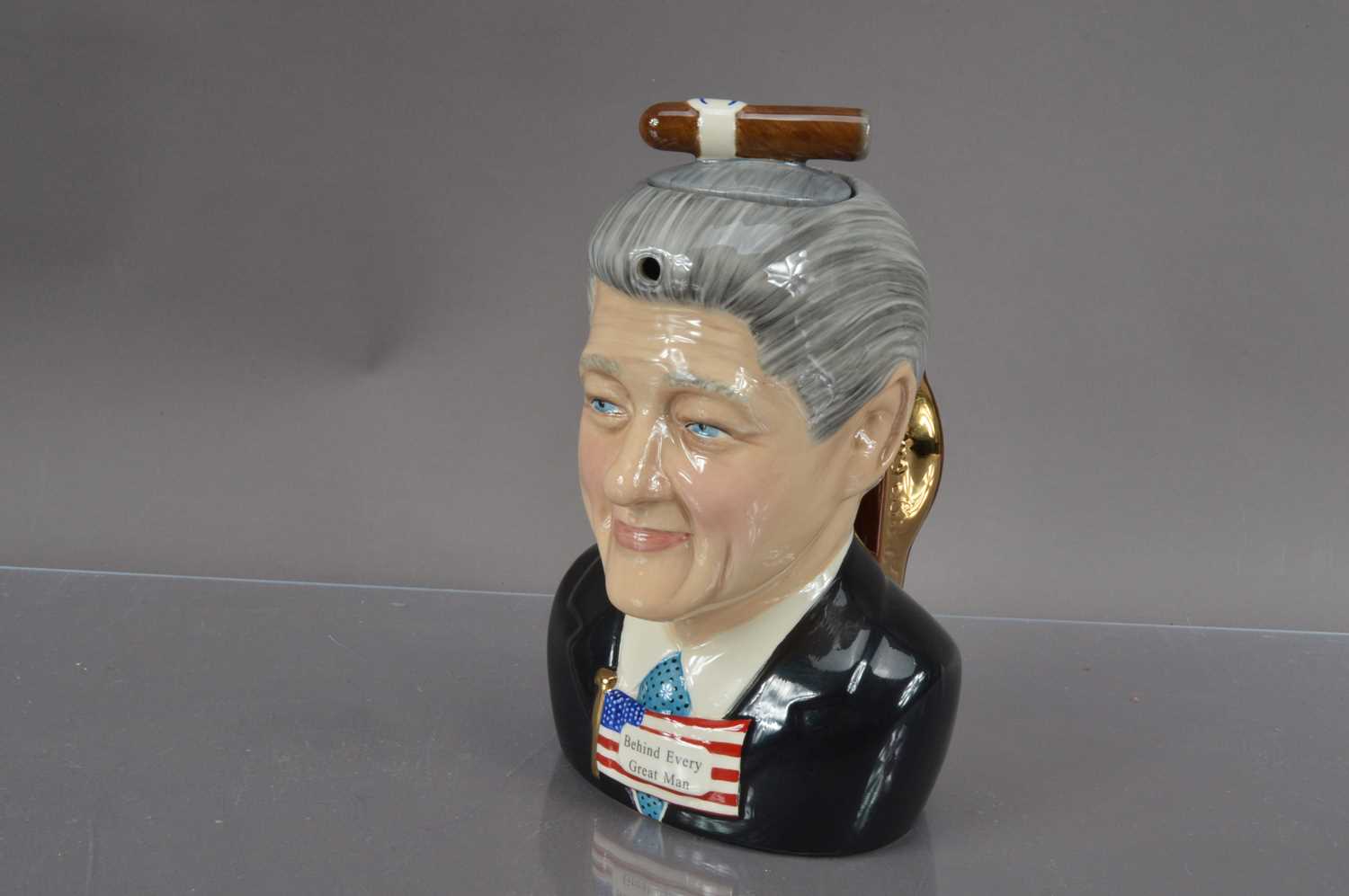 Lot 370 - A novelty "LIARBILLYTEA" ("Bill Clinton") teapot designed by Vince McDonald for 'Totally Teapots'