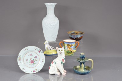 Lot 375 - A Wemyss style pottery cat with glass eyes