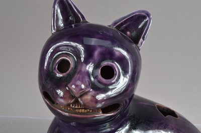 Lot 403 - A very unusual 19th Century art pottery model of a cat (possibly the Cheshire Cat from Alice in Wonderland)