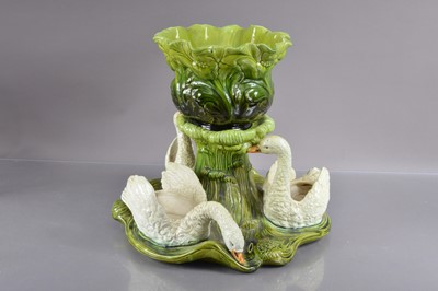 Lot 404 - A late 19th or early 20th Century Bretby majolica pottery jardiniere and stand centrepiece