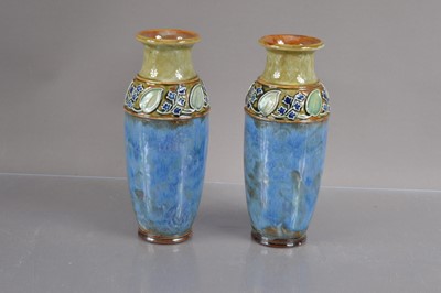 Lot 407 - A pair of Royal Doulton Lambethware Art Nouveau stoneware vases circa 1920s