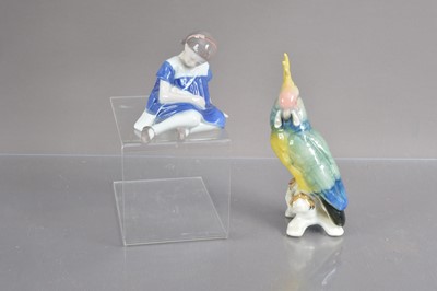 Lot 416 - A vintage Karl Ens model of a parrot and a Bing & Grondahl figure of a girl with a doll