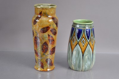 Lot 425 - Two Royal Doulton Vases including an Art Nouveau "Autumn Leaves" stoneware vase circa 1920s