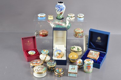 Lot 431 - A modern miniature Moorcroft vase together with a collection of numerous enamel boxes