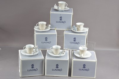 Lot 438 - A set of six Lladro demitasse animal puppy and kitten coffee cups and saucers