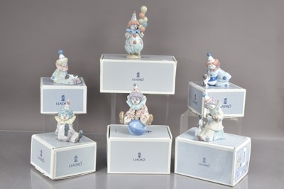 Lot 450 - Six Lladro porcelain clown figures modelled in various positions