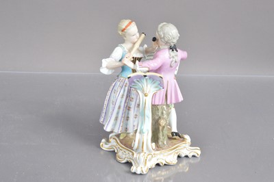 Lot 452 - A Meissen porcelain flute duet figure group