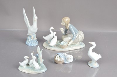 Lot 470 - A good group of five Lladro and Nao duck, goose and geese figurines