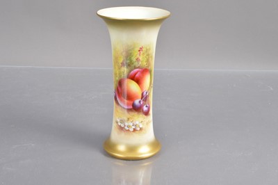 Lot 473 - A Royal Worcester trumpet shape vase painted with peach fruits, cherries and blossom by Edward Townsend