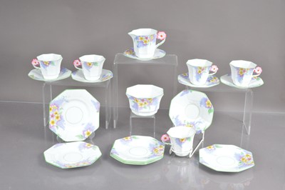 Lot 495 - A very pretty Art Deco bone china teaset "Lilac Time" pattern by 'Melba Bone China'