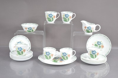 Lot 497 - A Susie Cooper bone china teaset in "Blue Gentian" pattern