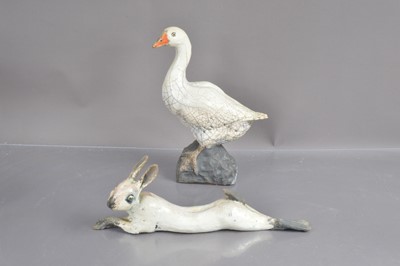 Lot 510 - Two raku pottery animal sculptures of a goose and a duck